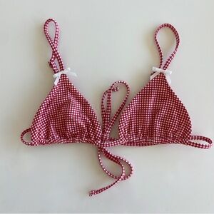 frankie’s bikinis lumia bikini top in ladybug gingham